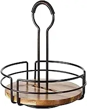 Mikasa Gourmet Basics by Hanover Rotating Condiment Caddy with Acacia Wood Insert, Antique Black