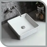 Simplus Bathroom Ceramic Basin Vanity Bowl Square Sink Counter High Gloss White 415x415x120mm