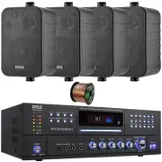Pyle 4000W HDMI USB Amplifier, 4x 4" 30W Max Power 3-Way Indoor/Outdoor Speakers