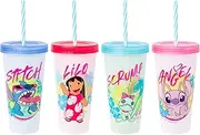 Silver Buffalo Lilo and Stitch Tropical Character Poses 24oz. 4 Pack Color Change Plastic Tumbler