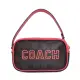 【COACH】PVC Logo貼字立體方型手提包(深咖桃邊/小款)