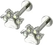 [Niaspi] 16G Cute Paw Print Labret Cartilage Studs Earrings for Women Unisex Stainless Steel AB Crystal Small Cat Dog Kitten Animal Pet Tragus Monroe Helix Barbell Studs Lip Nose Ring Halloween Jewelry 8mm,