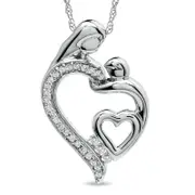 0.13 CT. T.W. Natural Diamond Motherly Love Double Heart Pendant in Sterling Silver