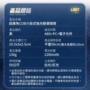 D17 超廣角COB六段式強光輕便頭燈 輕便頭燈 頭燈 伸縮調光 釣魚頭燈 工作頭燈 工地頭燈 頭燈 (5折)