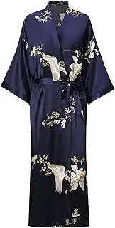 [V Vaborous] Women's Soft Long Satin Robes Long Silk Robes Full Length Robes Kimonos Silky Bath Robe Dressing Gowns