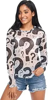[RPLIFE] Playful Question Marks Mesh Sleeve Tops for Women, Sexy Mesh Top S-XXL