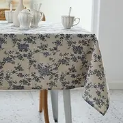 Pastoral Rectangle Tablecloth - 60 x 84 Inch - Linen Fabric Table Cloth - Washable Table Cover with Dust-Proof Wrinkle Resistant for Restaurant, Picnic, Indoor and Outdoor Dining, Floral (Dark Blue)
