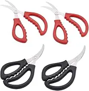 SOLUSTRE 4Pcs Stainless Steel Kitchen Shears Multifunctional Seafood Scissors for Shrimp and Meat Utility Scissors Black Red