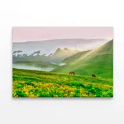 Horses Surrounded By Grasslands Print 100% Australian Made 150 x 100cm (Stretched)