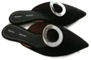 BNIB Proenza Schouler Black Suede Shoes Flats Points Mules Slides Size 38.5