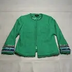 New Talbots Clueless Women Embellish Sequin Cuff Tweed Jacket Green Blazer-6P-XX