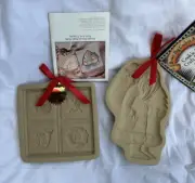 Lot of 2 Brown Bag Cookie Art Mold Christmas Patchwork 1997 Santa Claus 1983