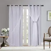 BONZER Grommet Double-Layered Curtains with White Sheer Voile for Living Room Mix and Match Blackout Curtains, White Greyish, 52x84 Inch, Set of 2 Panels