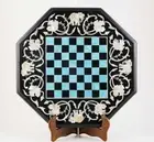 24'' Black Marble Chess Table Top Pietra Dura Inlay Children Game Kids c69