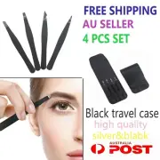 Eyebrow Tweezers Set Plucker Puller Slanted Pointed Tip Manicure White Cary Case