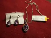 Sterling Silver Amethyst Topaz w/Clear Accent Stones Earrings & 18" Necklace Set