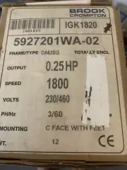Brook Crompton Motor 0.25 Hp 1800 Rpm 230/460 V