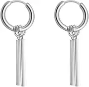 [NewZenro] Minimalist Double Bar Small Hoop Short Dangle Drop Earrings for Men Women Boys Girls 316L Stainless Steel Charms Huggie Hinged Hoops Cartilage Helix Hypoallergenic Fashion Personalized Punk