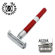 LONG HANDLE DE BUTTERFLY OPENING SAFETY RAZOR RASOIR + 5 ASTRA BLADES FREE RED