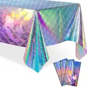 Mermaid Tablecloth, 3pcs - Disposable Iridescent Tablecloth - Little Mermaid Bir