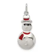 Sterling Silver Polished Enamel Snowman Pendant