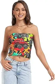 [RPLIFE] Cool Monster Trucks Cropped Tube Top Women Strapless Top, Mesh Tube Tops, Sexy Tube Tops (S)