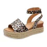Catzon Womens Wedge Sandals Platform Espadrilles with Ankle Strap Open Toe-Leopard