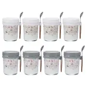 Overnight Oats Containers with Lids, 8Pcs - 10 Oz Jars with Spoons (White+Grey)