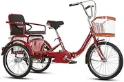 DEFGHIJ 20 Inch Adult Mountain Tricycle Foldable Seniors Trike Bike 3 Wheel Bicycles Cruiser Bike with Basket and Back Seat for Men Women Shopping Exercise (Black)
