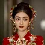 新娘頭飾新款紅色中式古裝結婚禮秀禾服龍鳳褂發飾花馨