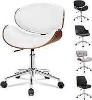ALFORDSON Home Office Chair Wooden Swivel Executive Computer Chair Leather Home Desk Chair Height Adjustable Armchair Kids Adults Task Chair in Mid Back White Study Living Room