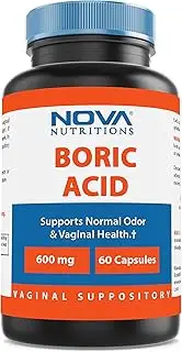 Nova Nutritions Boric Acid Vaginal Suppositories - 100% Pure Made in USA - USP Medical Grade Fine Powder, Easy Dissolve, Third Party Tested - 60 Count