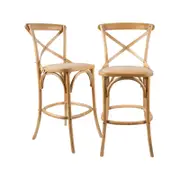 Aster 2pc Crossback Bar Stools Dining Chair Solid Birch Timber Rattan Seat - Oak