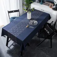 在飛比找Yahoo!奇摩拍賣優惠-批發 批發 現貨布藝絨布輕奢餐廳桌布臺布深藍色印花家用長方形