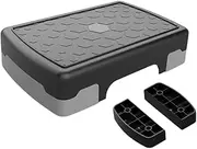 Vaveren Aerobic Stepper Balance Board Multifunctional Sturdy Workout Stepper Exercise Step Platform for Gym Strength Fitness Training, Gray Black withRiser