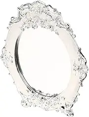 Amosfun Metal Stand Mirror European Style Rose Floral Engraving Small Desktop Mirror for Dressing Table