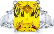 Art Deco Style .925 Sterling Silver 8CTW Canary Yellow Pink Clear AAA CZ Rectangle Emerald Cut Cocktail Statement Engagement Ring For Women Cubic Zirconia Baguette Side Stones Customizable
