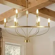 USOR 9-Light Gold Chandelier Light Fixture Vintage Industrial Candle Chandelier Farmhouse Chandeliers Over Table Pendant Light for Dining Room Bedroom Living Room Kitchen D75cm E14 Bulbs Included