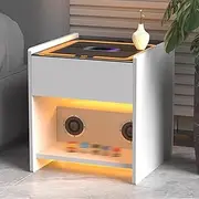 Smart Bedside Table, LED Nightstand, Bed end Table with Drawer, Small Side Cabinet, with Charging Station and Bluetooth Audio, for Living Room Bedroom Furniture(White,H:50cm/19.7in)