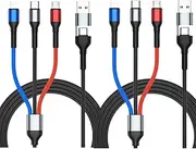 6 in 1 Multi Charging USB Cable,2Pack 4FT/1.2m Nylon Braided Universal Phone Charger Fast Charging Cord, Multi Charger Cable USB A/C to USB C/Micro USB/Phone Port for iPhone, Galaxy S23 (2)