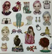 GIRL ASSORTMENT Stickers(19pc) Violette•High Heel•Braid•Bun• Teenage•Card Making