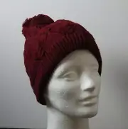 NWT Burgundy Red Pom Beanie Hat Acrylic Unisex Youth/Adult About 10" P1