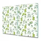 Glass Induction Ceramic Hob Cover Worktop Saver Watercolour leaves green 2x30x52