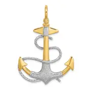 14k Two-tone Goldw/Rhodium 3-D Anchor w/White Rope Shackle Bail Charm