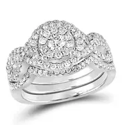 Certified 1.0 Ct. Round Diamond Bridal Engagement Ring Set 14K White Gold