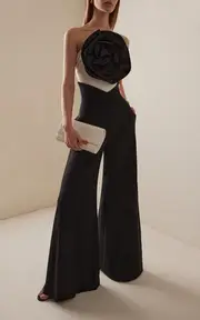 [Carolina Herrera] V-Waist Wool Suiting Wide-Leg Pants