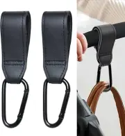 2Pcs Stroller Hooks for Hanging Bag, Pu Leather Stroller Hooks for Shopping Bags