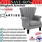 Artiss Upholstered Fabric Armchair Accent Tub Chairs Wing Back Wooden Chair Grey