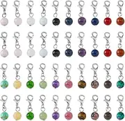 [SUPERFINDINGS] 80Pcs 20 Colors Clip on Charms Zipper Pulls Natural Gemstone Pendants with Lobster Clasps Round Ball Dangle Bead Charms for Jewelry Making Necklace Earring 28mm, Stone
