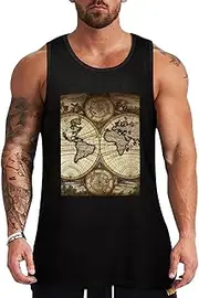 [NQHJT] Men Tank Tops Ancient Map World Globe Sleeveless T Shirts for Men's Fitness Quick Dry Gym Tank Top for Men